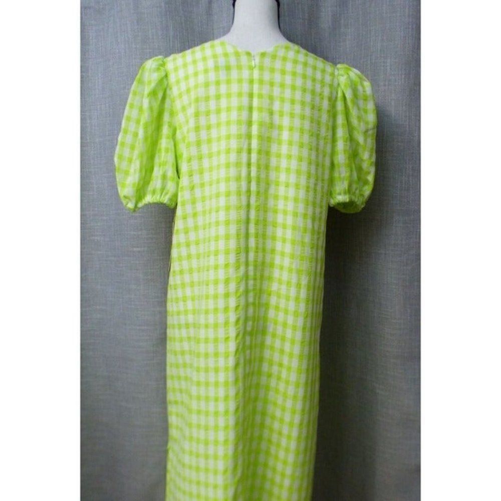 Halogen Puff Sleeve Midi Dress, Lime Green/ White, M - Picture 10 of 11